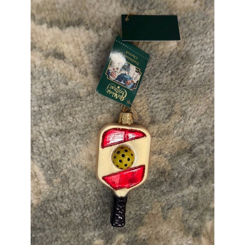 Old World Christmas Pickleball Paddle Glass Permanent NWT